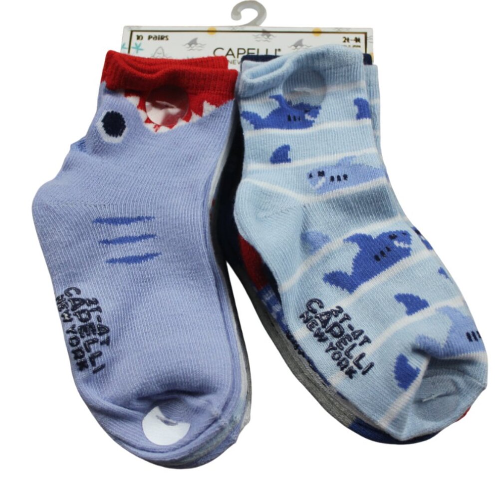 Capelli New York Socks 10-Pack Toddler Boys Size 2T 3T 4T Blue Shark Striped NWT